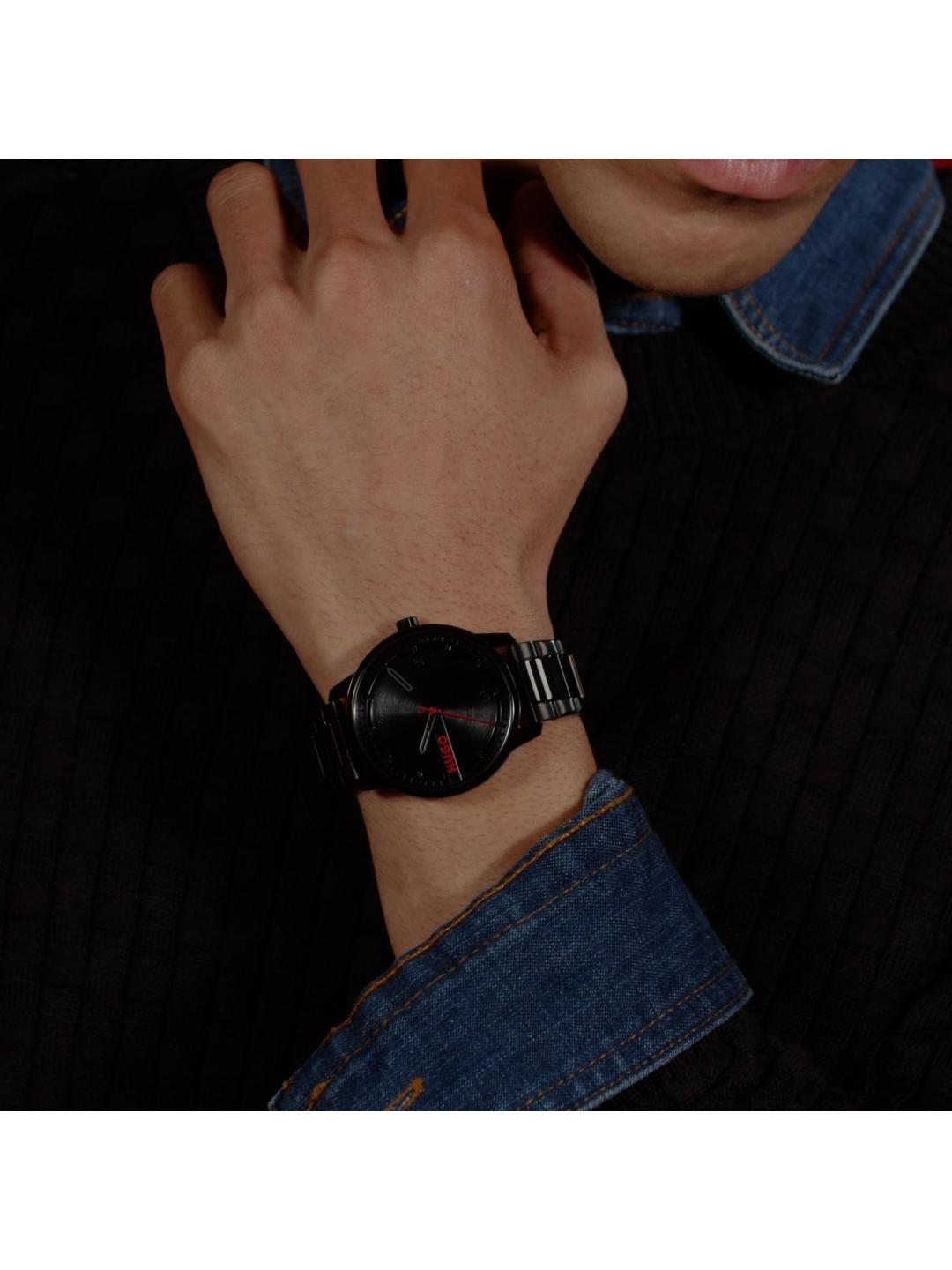 Hugo Stamp Basic Black 42 mm Dial Men Analog Watch 1530365