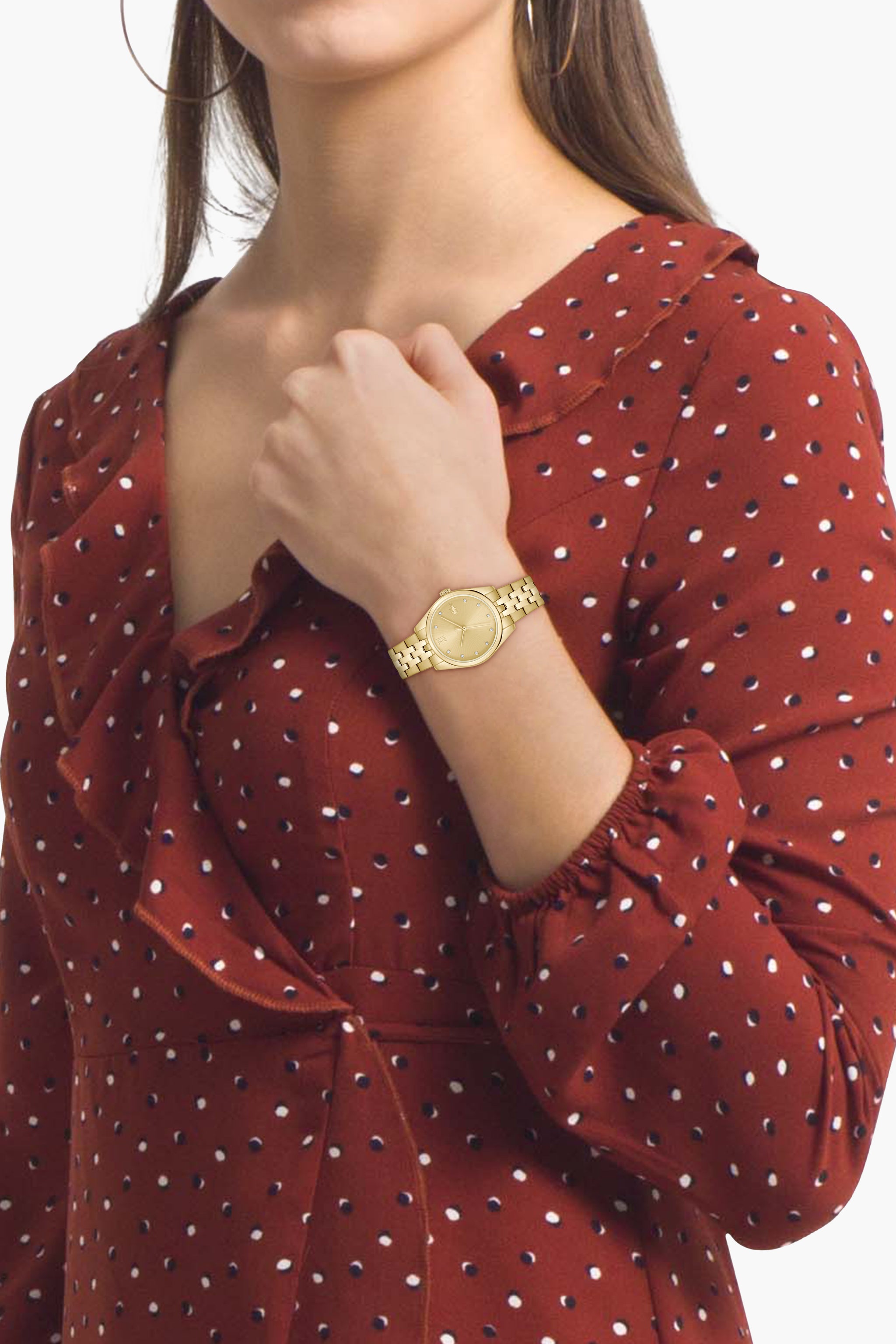 Lacoste Women 30 mm Quartz Analog Gold Dial Gold Stainless Steel Strap Watch 2001303