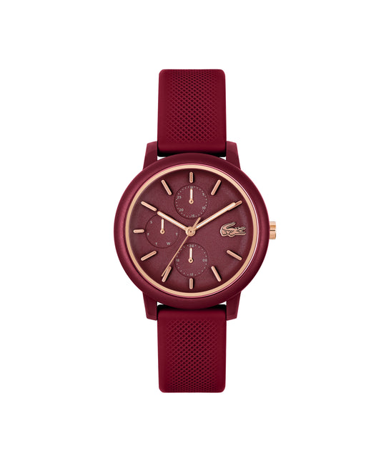 Lacoste Lacoste.12.12 Qtz Multifunction 38 mm Burgundy Dial Women Watch- 2001328