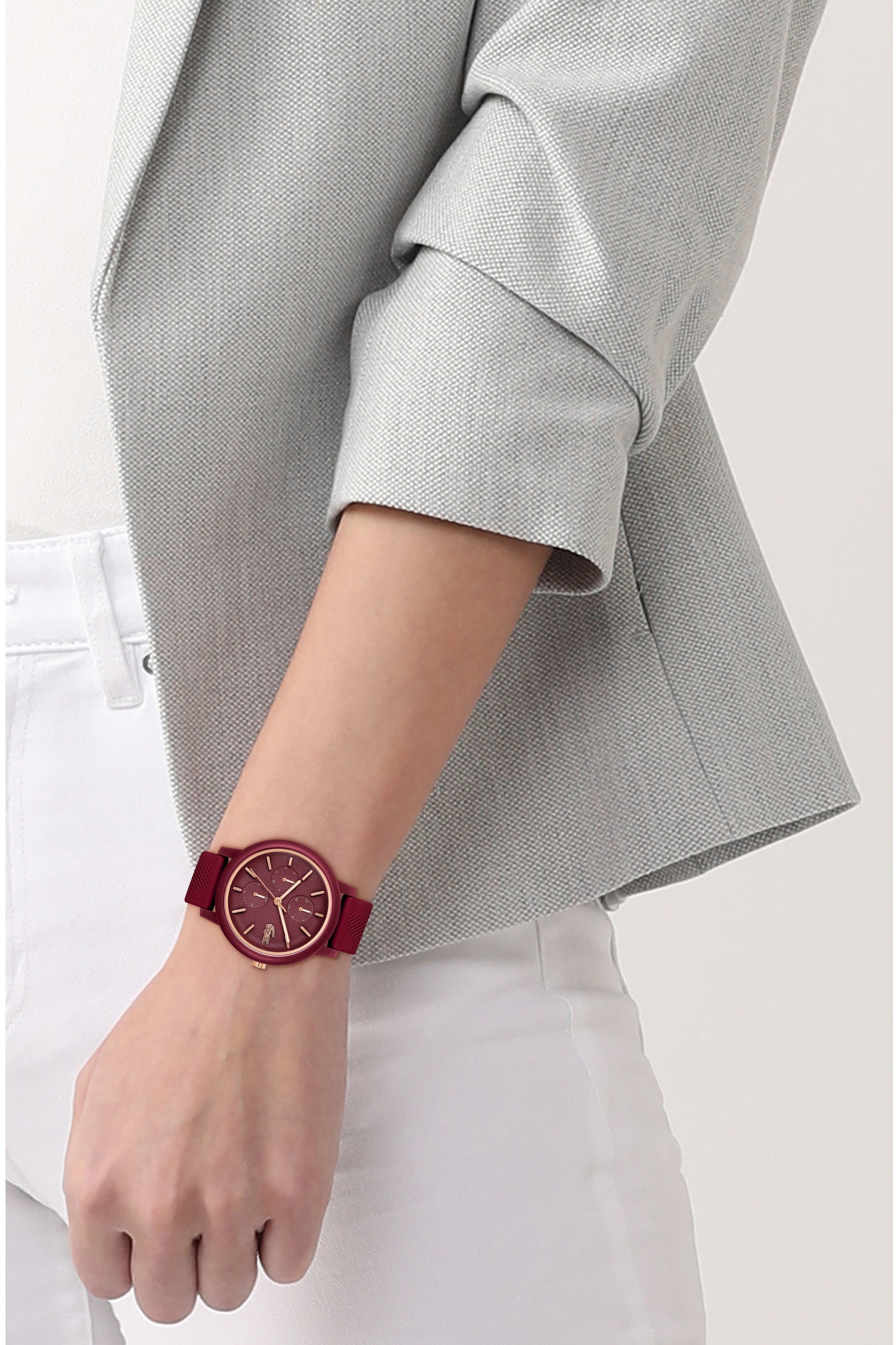 Lacoste L.12.12 Qtz Multifunction 38 mm Burgundy Dial Women Watch 2001328