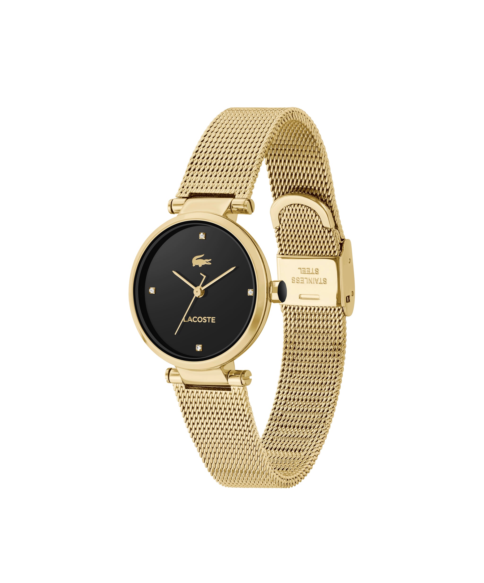 Lacoste Women 30 mm Quartz Analog Black Dial Gold Stainless Steel Strap Watch 2001336