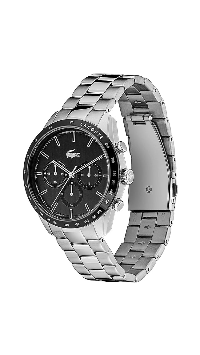 Lacoste Men 42 mm Quartz Chronograph Analog Black Dial Stainless Steel Strap Watch 2011079