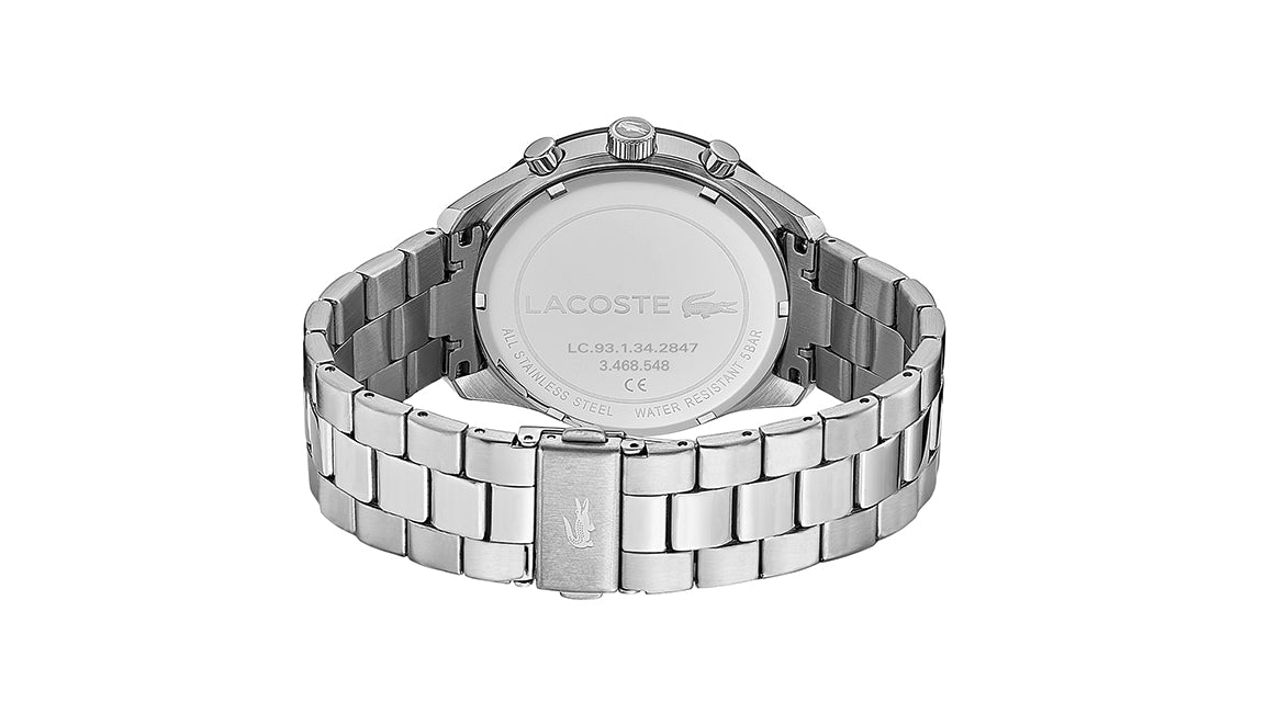 Lacoste Men 42 mm Quartz Chronograph Analog Black Dial Stainless Steel Strap Watch 2011079