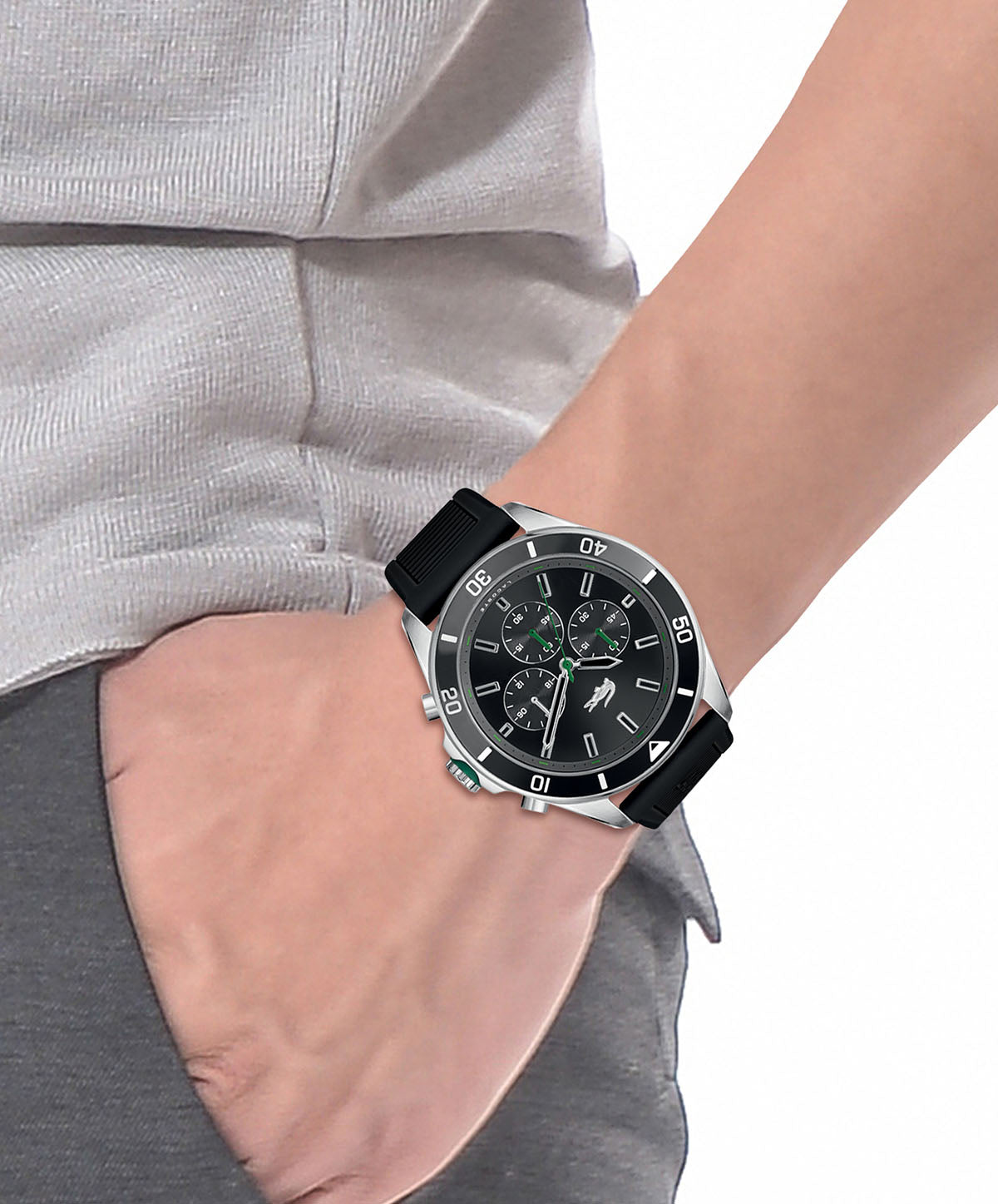 Lacoste Tiebreaker Qtz Fashion Chrono 44 mm Black Dial Men Watch 2011152