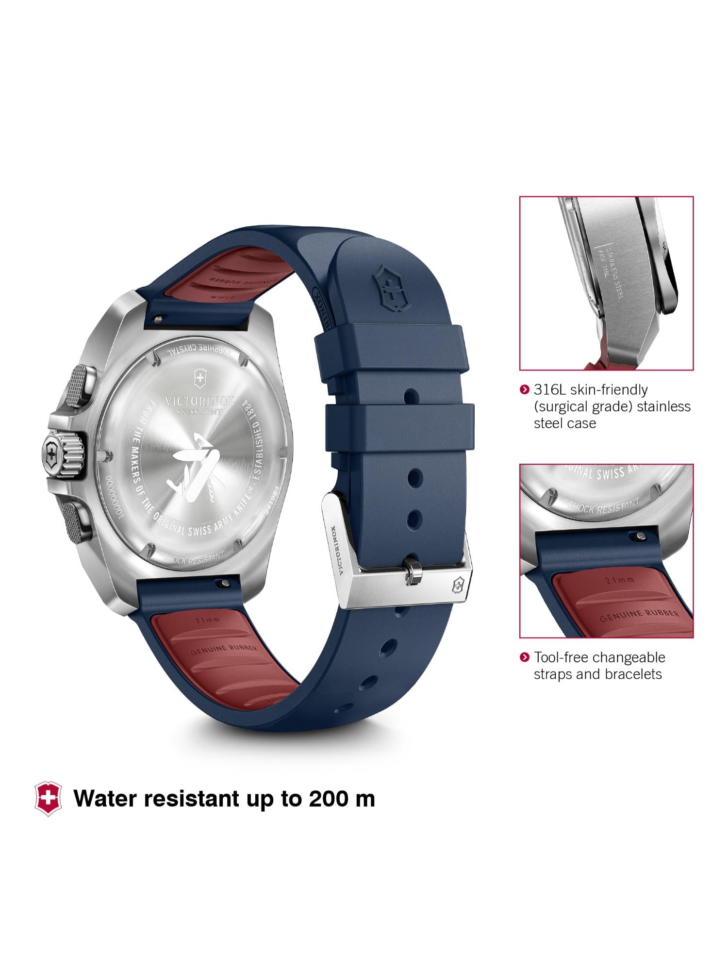Victorinox Men 43 mm Size Blue Dial I.N.O.X. Chrono Watch 241984