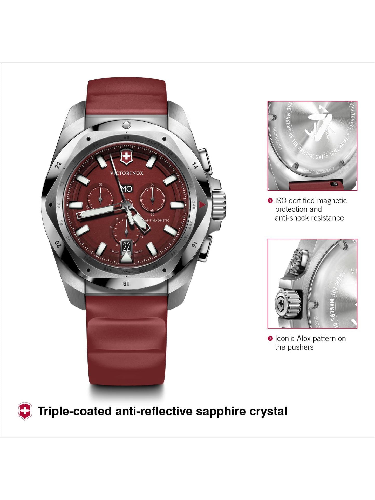 Victorinox Men 43 mm Size Red Dial I.N.O.X. Chrono Watch - V241986