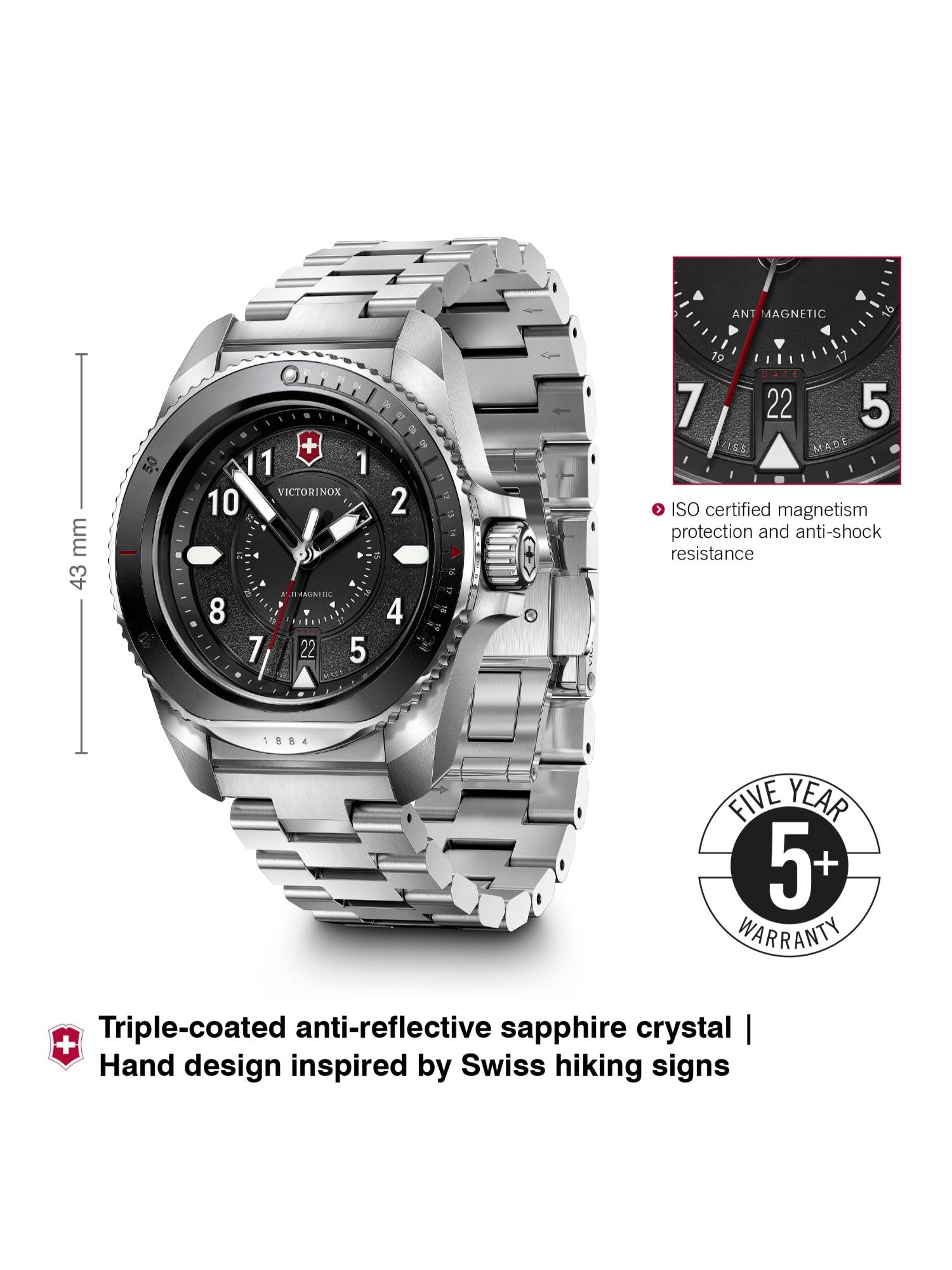 Victorinox Men 43 mm Size Black Dial Journey 1884 Watch 242009