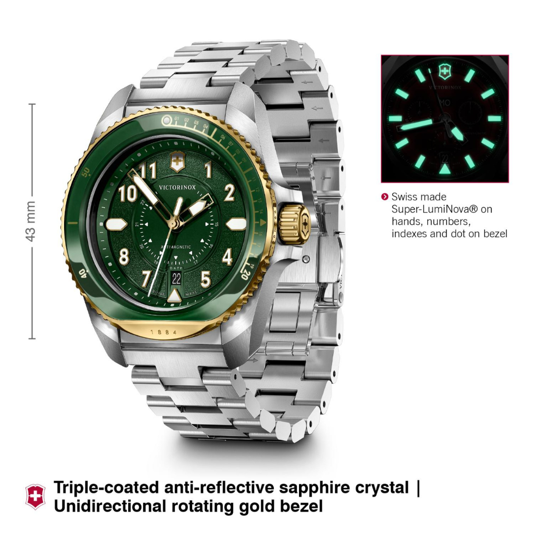Victorinox Men 43 mm Size Green Dial Journey 1884 Watch 242012