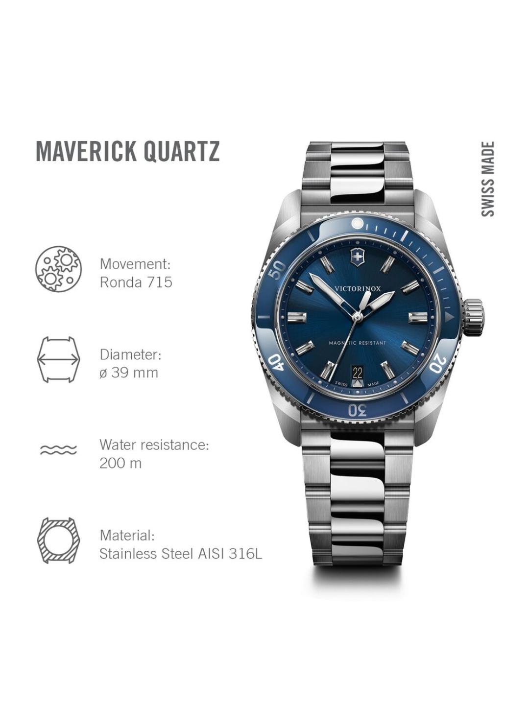 Victorinox Maverick Swiss Made Men Blue Dial 39 mm Analog Watch 242095