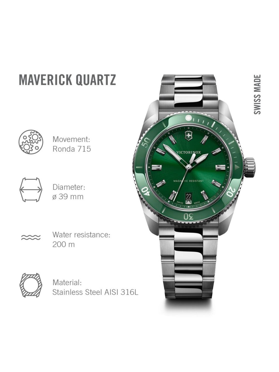 Victorinox Maverick Swiss Made Men Green Dial 39 mm Analog Watch 242096