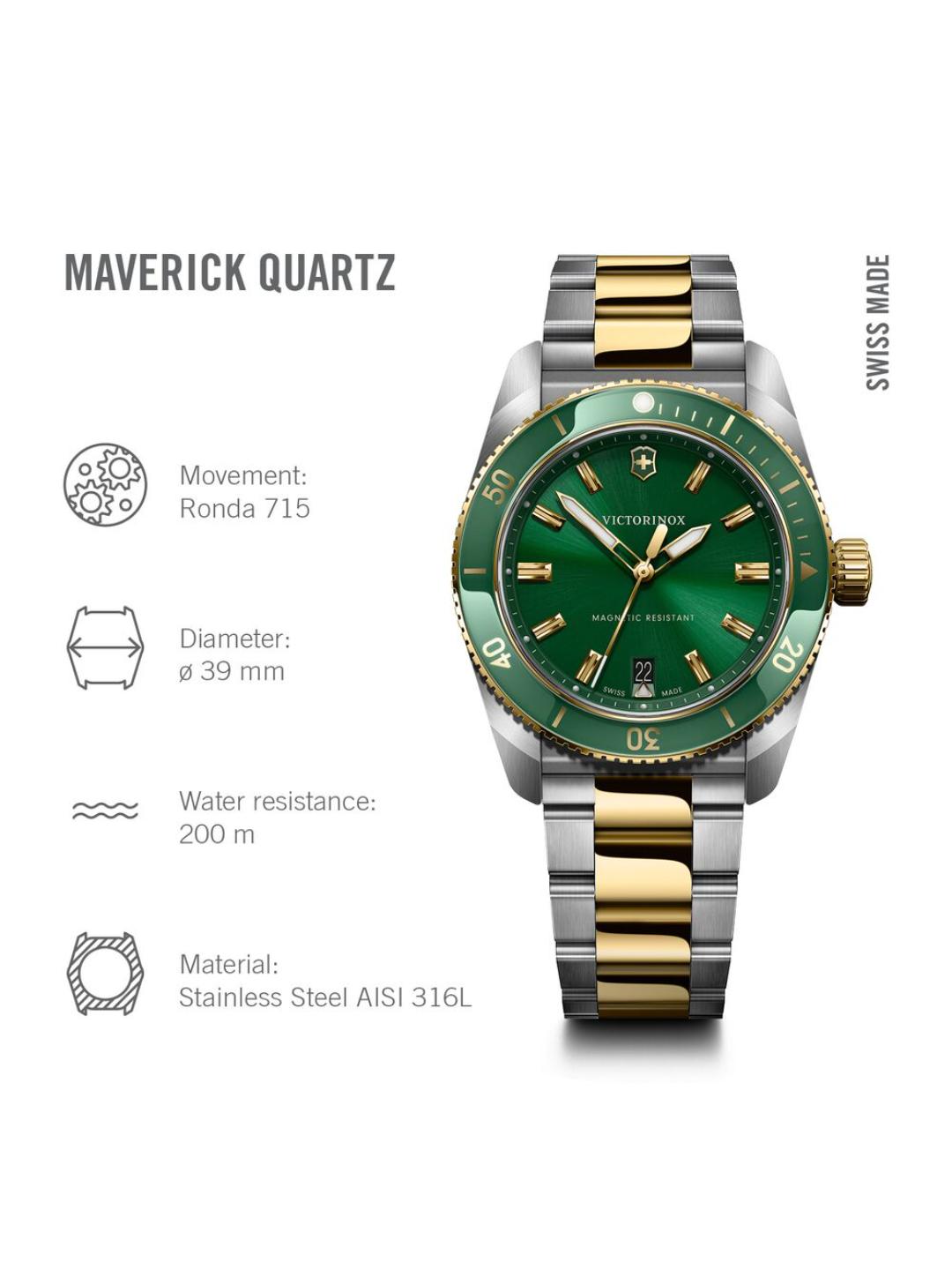 Victorinox Maverick Swiss Made Men Green Dial 39 mm Analog Watch 242101