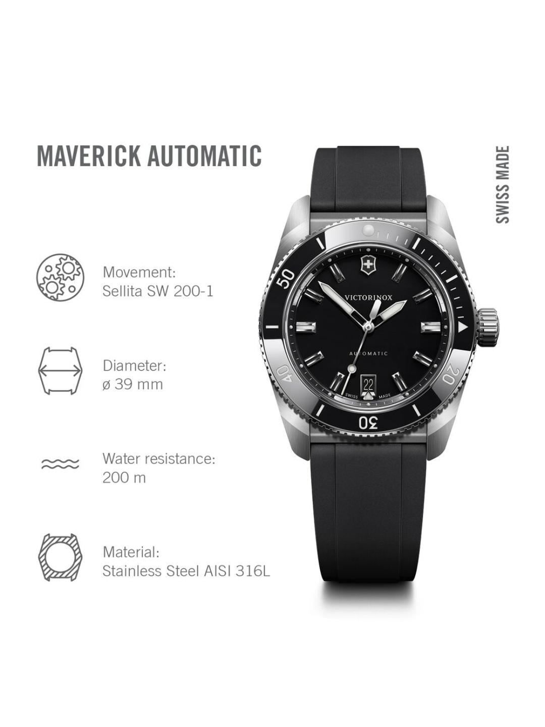 Victorinox Maverick Swiss Made Men Black Dial 39 mm Automatic Watch 242104