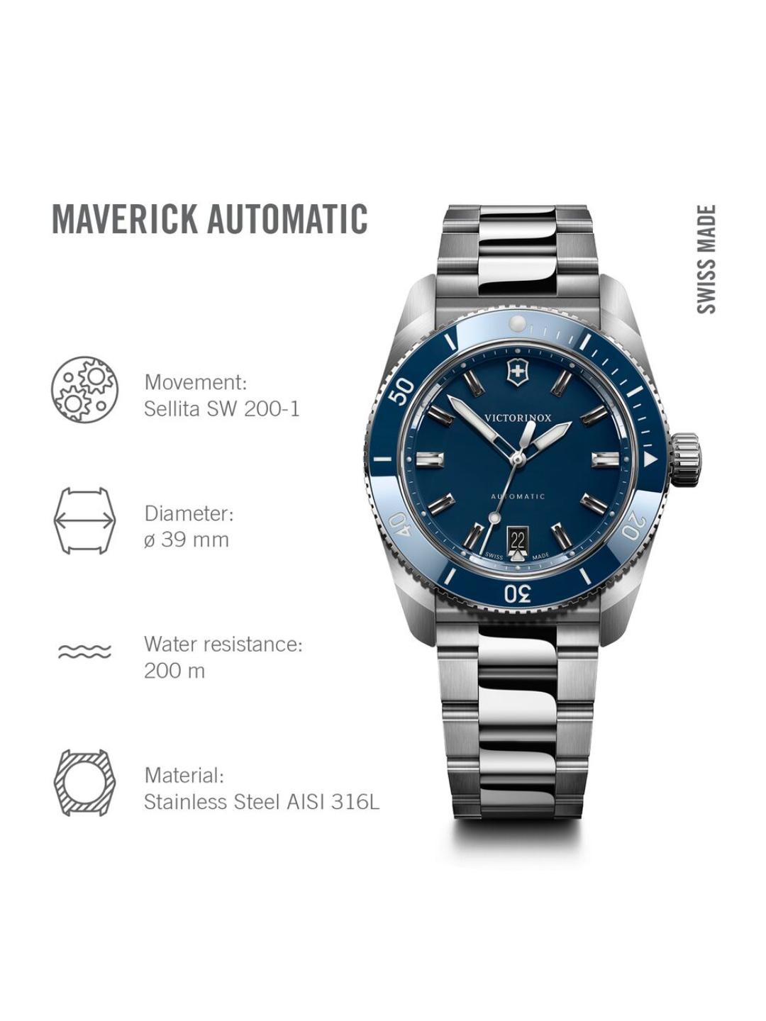 Victorinox Maverick Swiss Made Men Blue Dial 39 mm Automatic Watch 242106