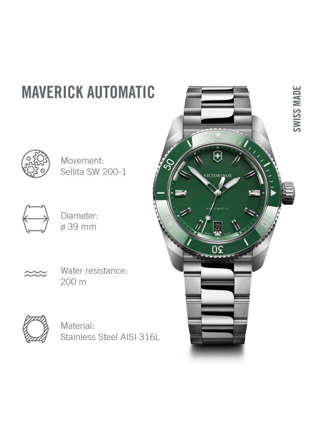 Victorinox Maverick Swiss Made Men Green Dial 39 mm Automatic Watch 242107