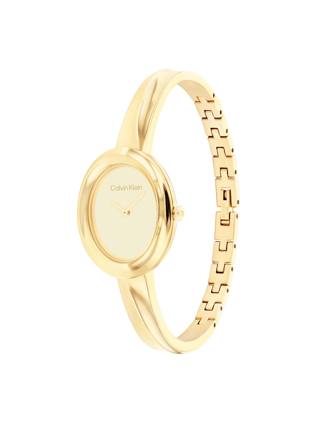 Calvin Klein Twisted Bezel Gold 24 mm Dial Women Analog Watch 25100056