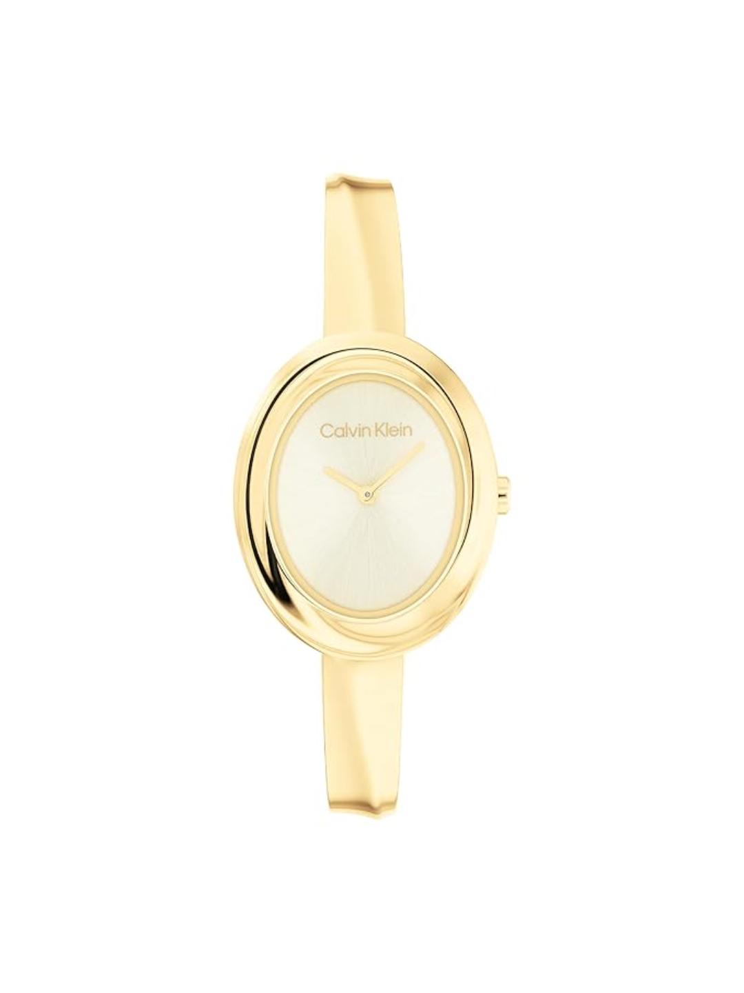 Calvin Klein Twisted Bezel Gold 24 mm Dial Women Analog Watch 25100056