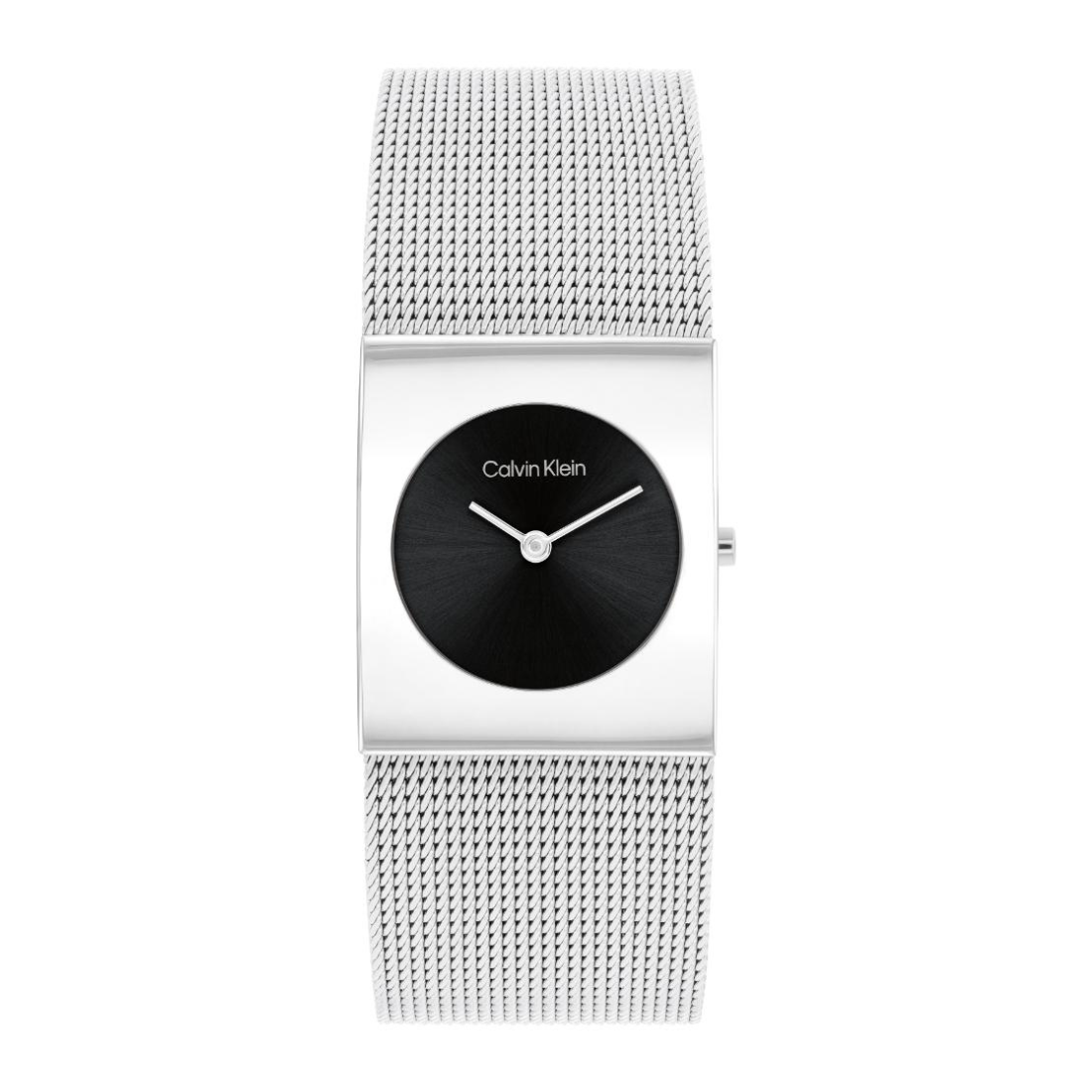 Smartwatch with a silver chain strap on a white background