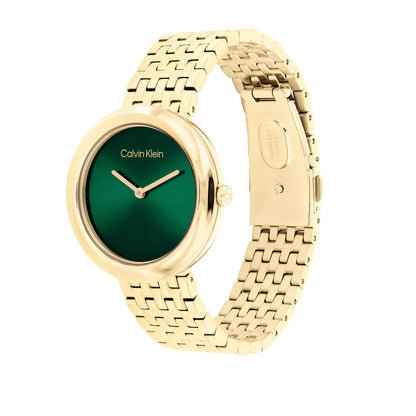 Calvin Klein TWISTED BEZEL 34 mm Green Dial Women Watch-  25100066