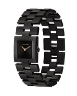 Black square watch with chain-like strap on a white background