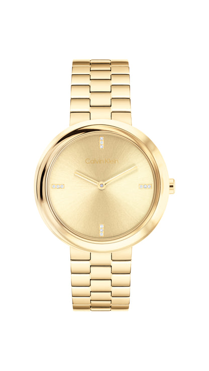 Calvin Klein TWISTED BEZEL 34 mm Gold Dial Women Watch- 25100094