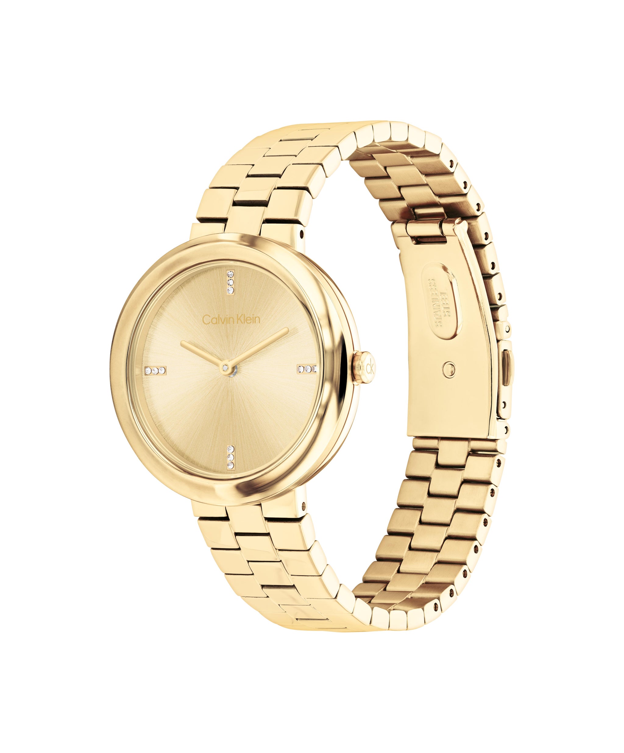 Calvin Klein TWISTED BEZEL 34 mm Gold Dial Women Watch 25100094