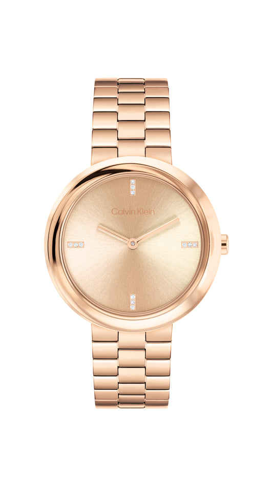 Calvin Klein TWISTED BEZEL 34 mm Gold Dial Women Watch- 25100095