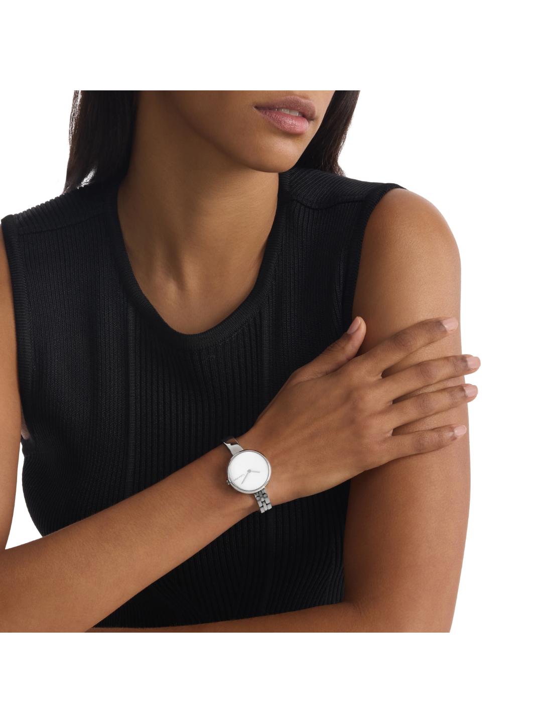 Calvin Klein Bangled Silver 28 mm Dial Women Analog Watch 25200278