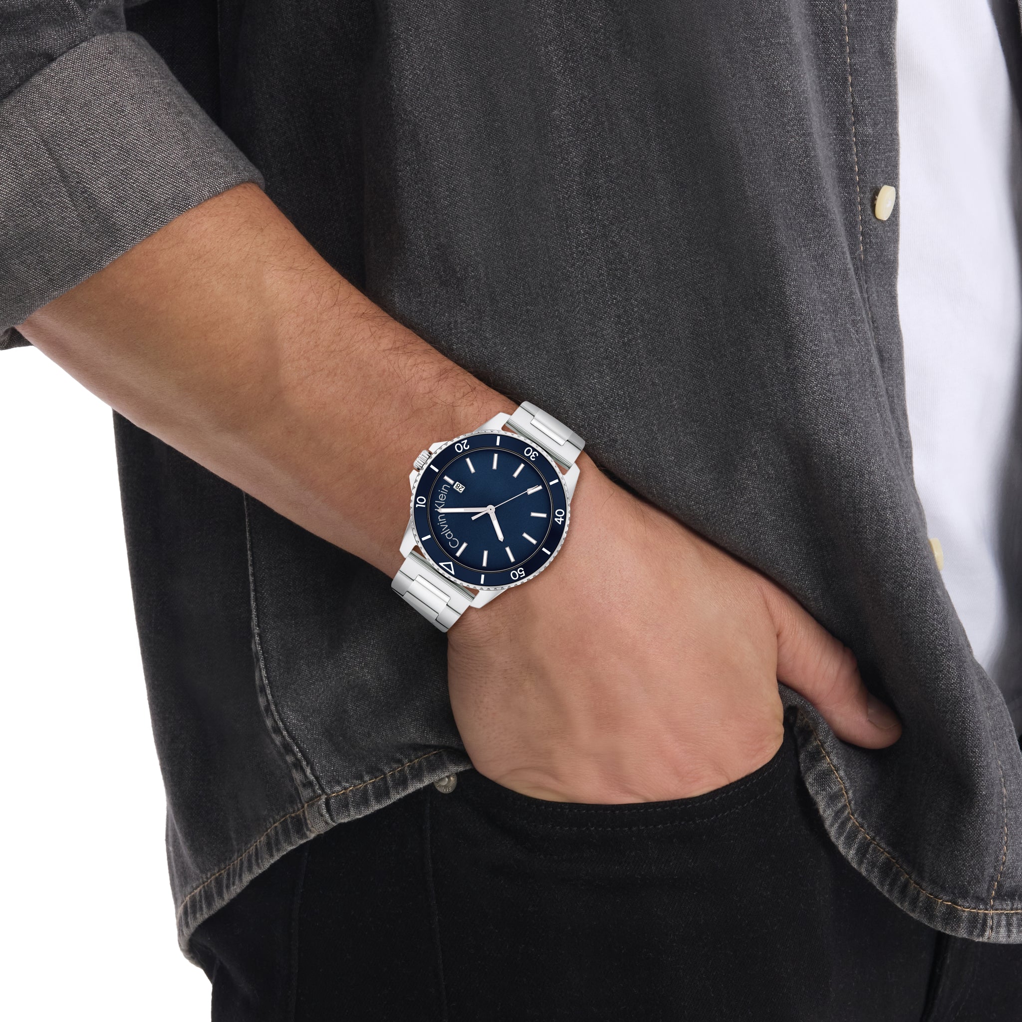 Calvin Klein AQUEOUS 44 mm Navy Dial Men Watch 25200385