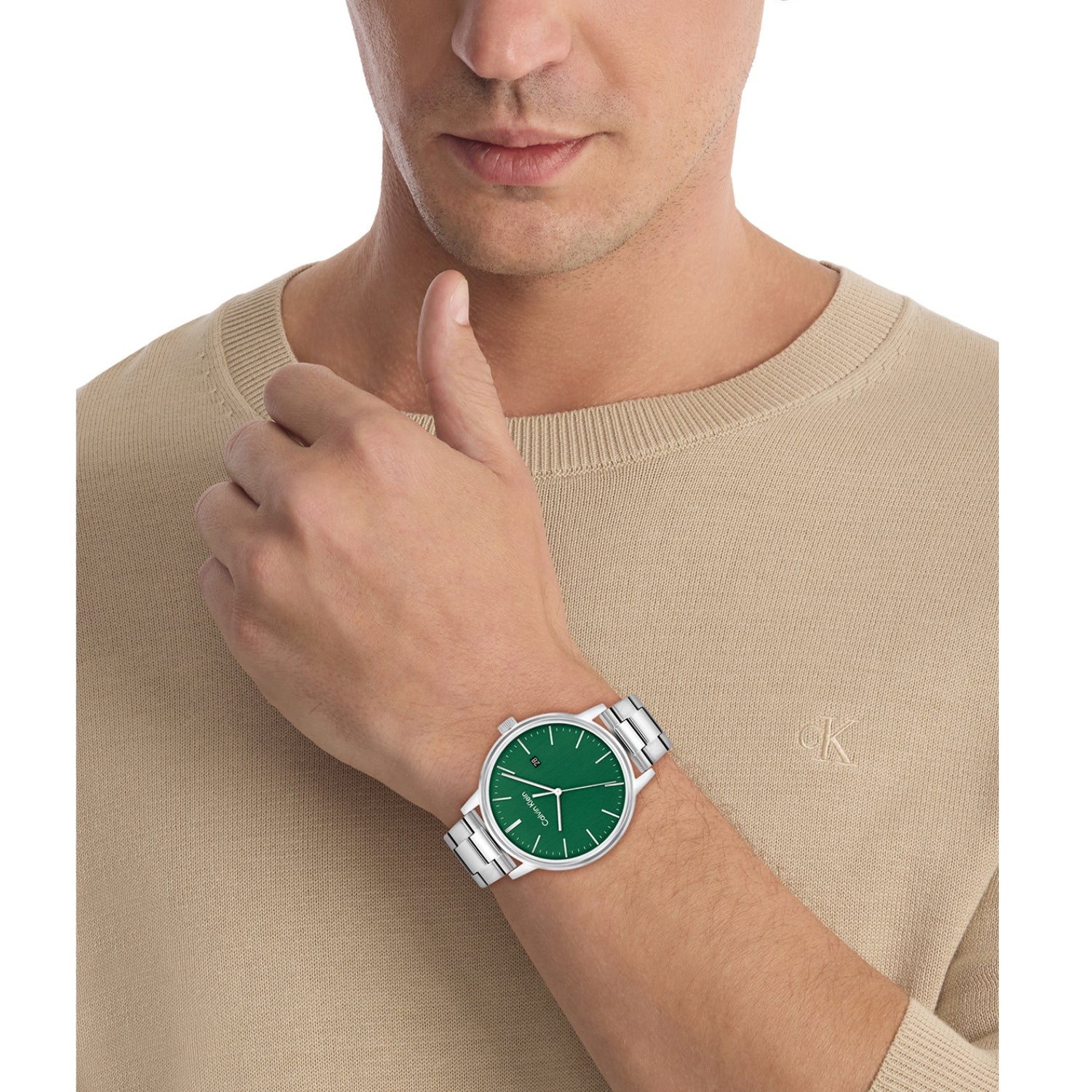 Calvin Klein LINKED BRACELET FOR HIM 43 mm Green Dial Men Watch 25200478