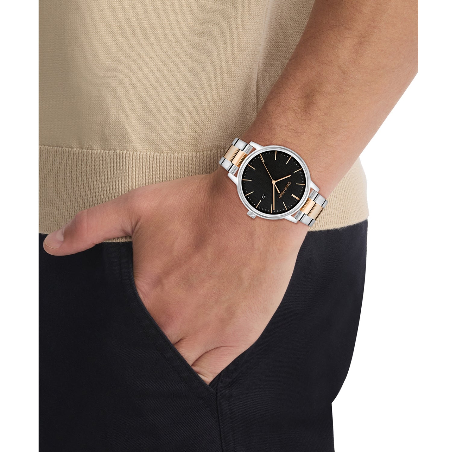 Calvin Klein LINKED BRACELET FOR HIM 43 mm Black Dial Men Watch 25200479