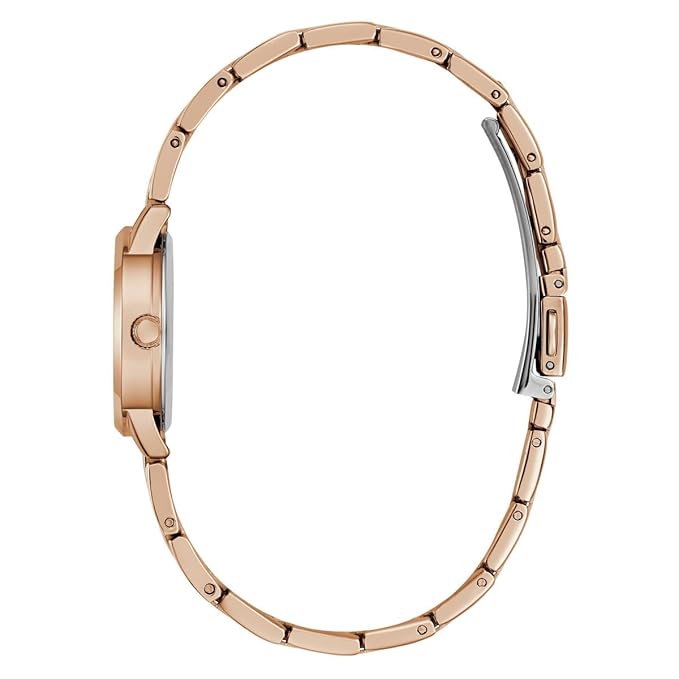 Guess Gb Elle Analog Watch for Woman with White Round Dial & Rose Gold Tone Stainless Steel Bracelet Band Water Resistant Women's Wrist Watches  U1458L4M