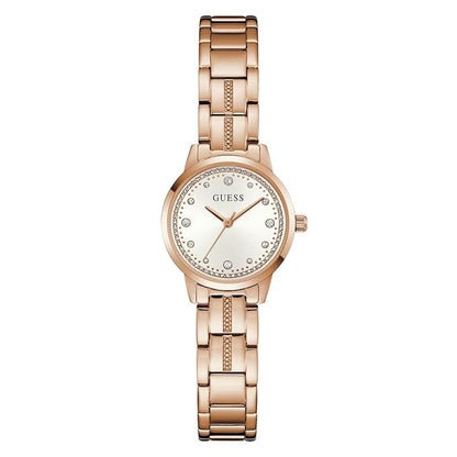 Guess Gb Elle Analog Watch for Woman with White Round Dial & Rose Gold Tone Stainless Steel Bracelet Band Water Resistant Women's Wrist Watches - U1458L4M