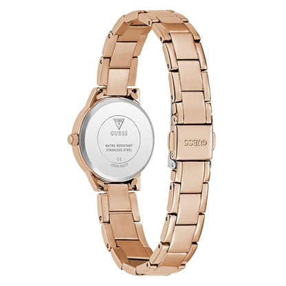 Guess Gb Elle Analog Watch for Woman with White Round Dial & Rose Gold Tone Stainless Steel Bracelet Band Water Resistant Women's Wrist Watches - U1458L4M