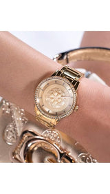 Guess Petal Round 36mm Champagne Dial Analog Women Watch GW0747L2