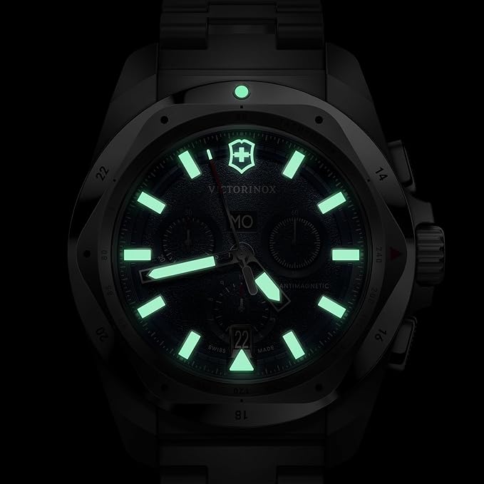 Victorinox I.N.O.X. Chrono Large Swiss Made Men's Watch Blue Dial 43 mm 200m Water Resistant Stainless Steel Bracelet Quartz Chronograph Wrist Watch for Men | 241985