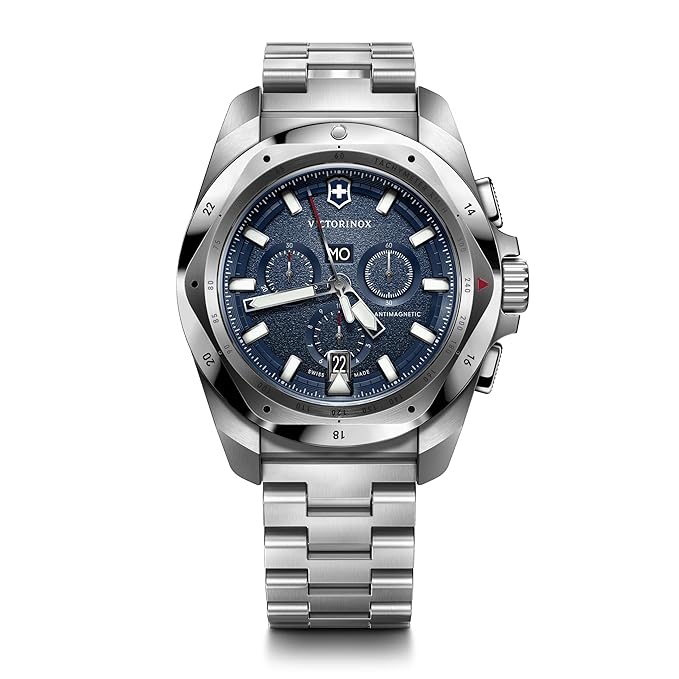 Victorinox I.N.O.X. Chrono Large Swiss Made Men's Watch Blue Dial 43 mm 200m Water Resistant Stainless Steel Bracelet Quartz Chronograph Wrist Watch for Men | 241985