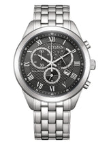 Eco-drive Men Quartz Black Dial Chronograph Stainless Steel Watch AT2600-57E