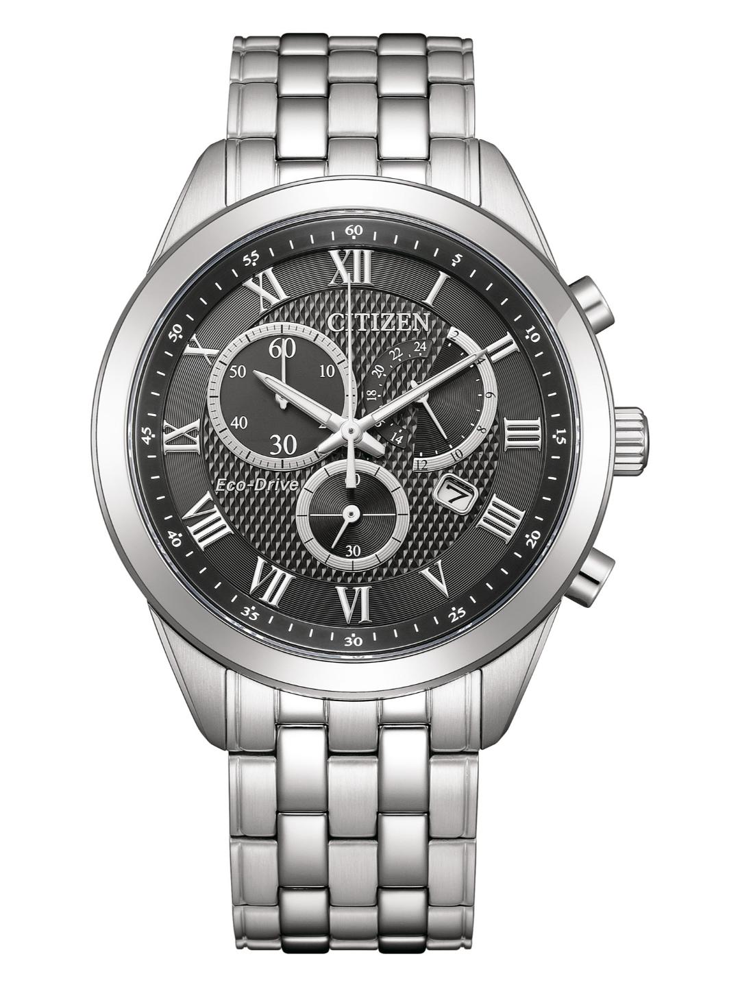 Eco-drive Men Quartz Black Dial Chronograph Stainless Steel Watch AT2600-57E