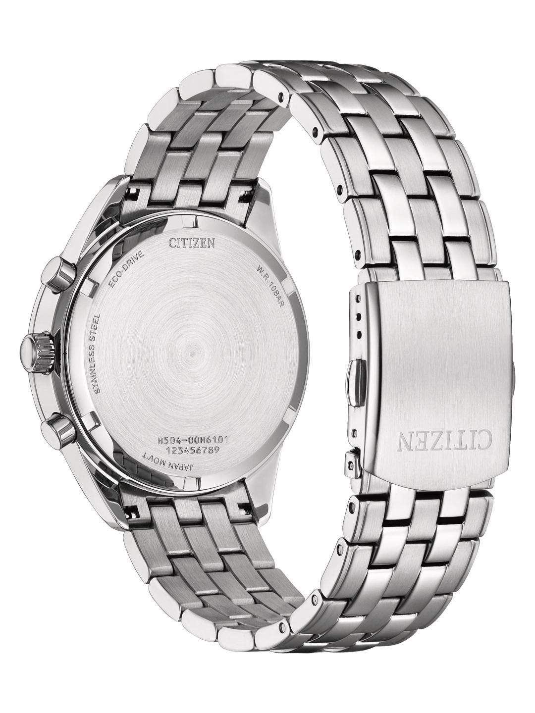 Eco-drive Men Quartz Black Dial Chronograph Stainless Steel Watch AT2600-57E