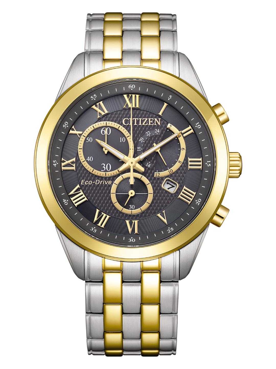Eco-drive Men Quartz Grey Dial Chronograph Stainless Steel Watch AT2604-56H
