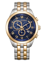Eco-drive Men Quartz Blue Dial Chronograph Stainless Steel Watch AT2606-51L