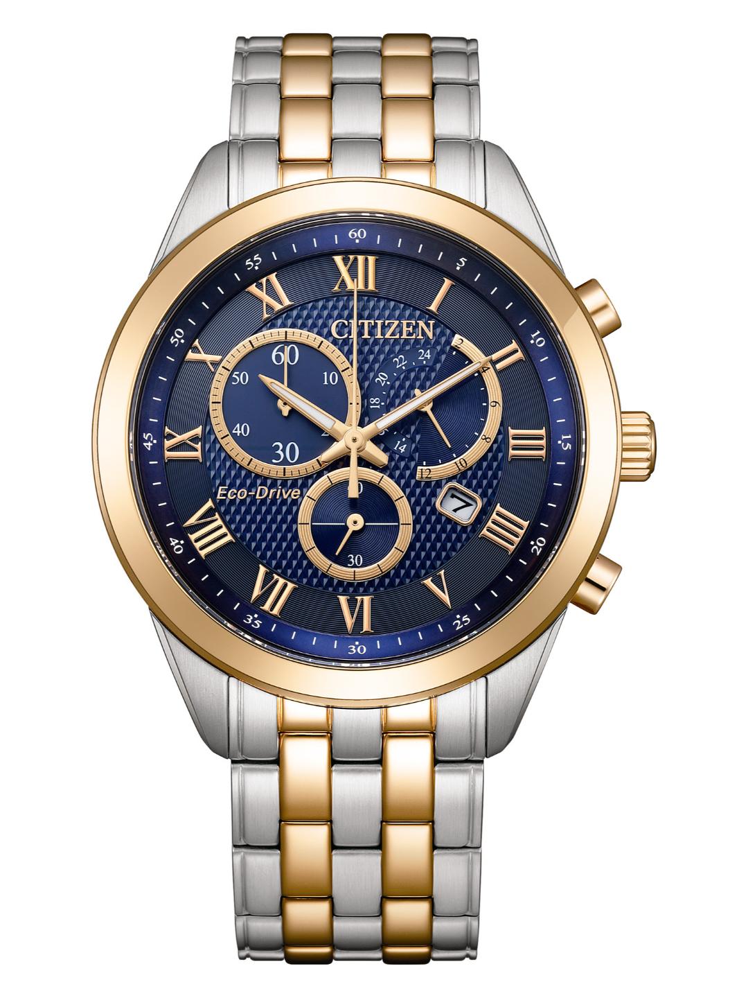 Eco-drive Men Quartz Blue Dial Chronograph Stainless Steel Watch AT2606-51L