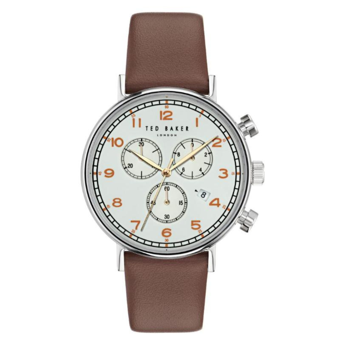 Ted Baker watch with brown leather strap on a white background