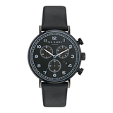 Black Ted Baker watch with a leather strap on a white background