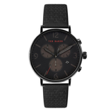 Ted Baker Men 41 mm Quartz Chronograph Analog Black Dial Black Leather Strap Watch BKPBAS201