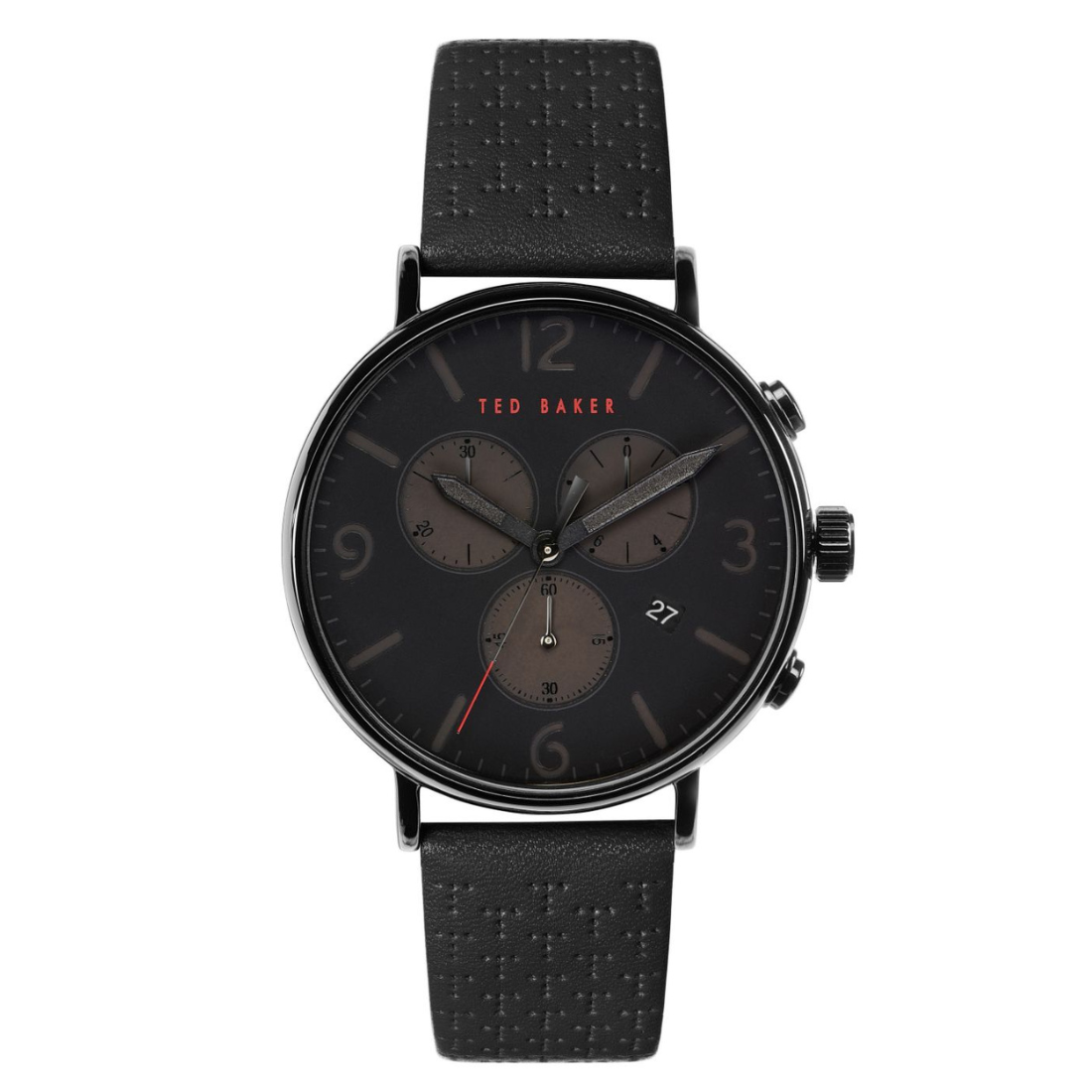 Ted Baker Men 41 mm Quartz Chronograph Analog Black Dial Black Leather Strap Watch BKPBAS201