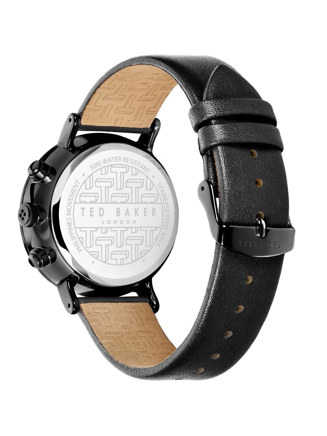 Ted Baker Men 41 mm Quartz Chronograph Analog Black Dial Black Leather Strap Watch BKPBAS201