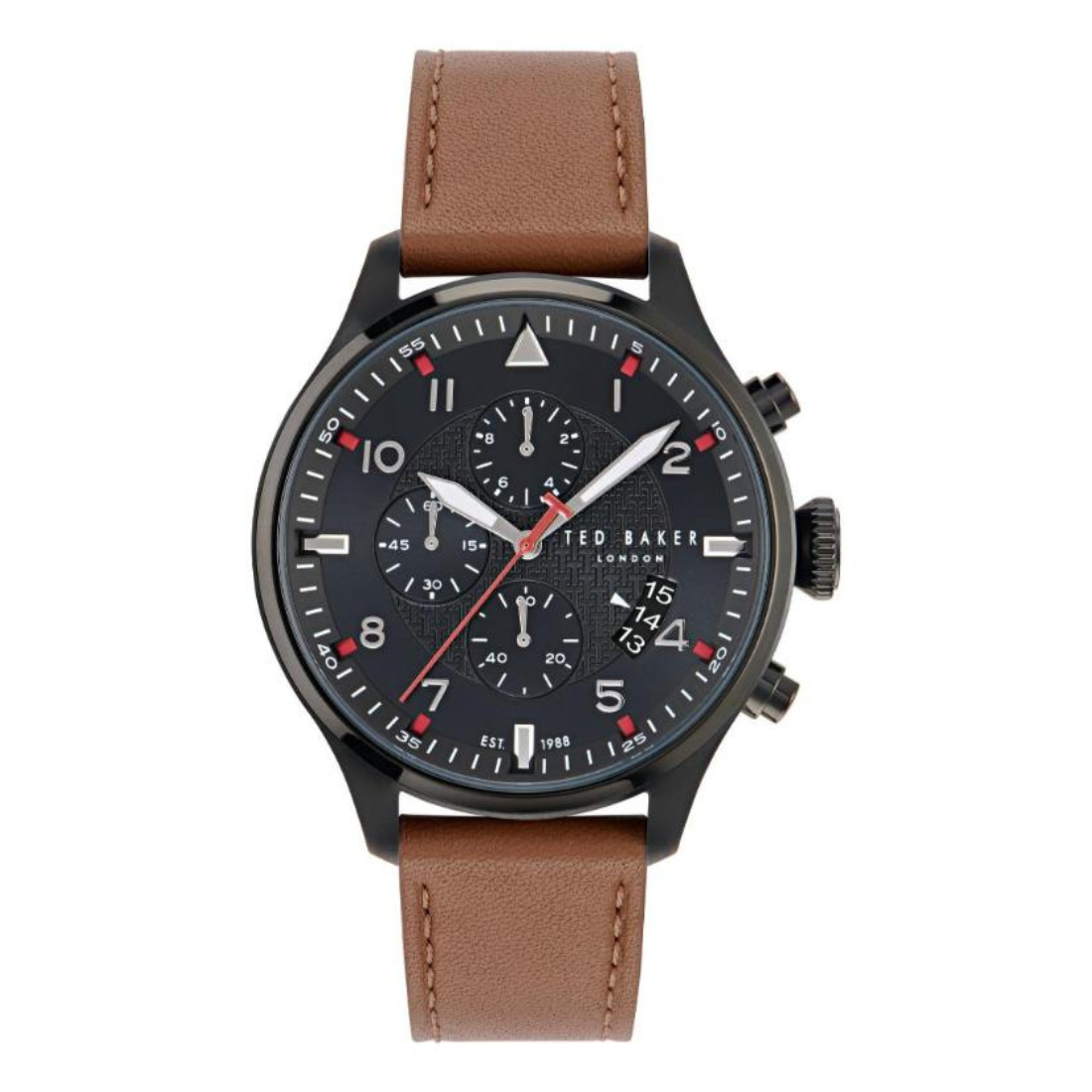 Ted Baker watch with brown leather strap on a white background