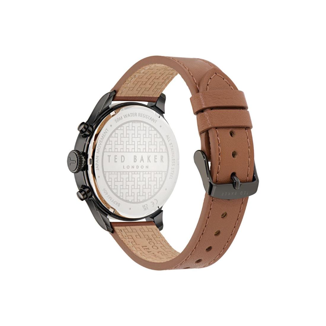 Ted Baker Men 44 mm Quartz Chronograph Analog Black Dial Brown Leather Strap Watch BKPFMF406