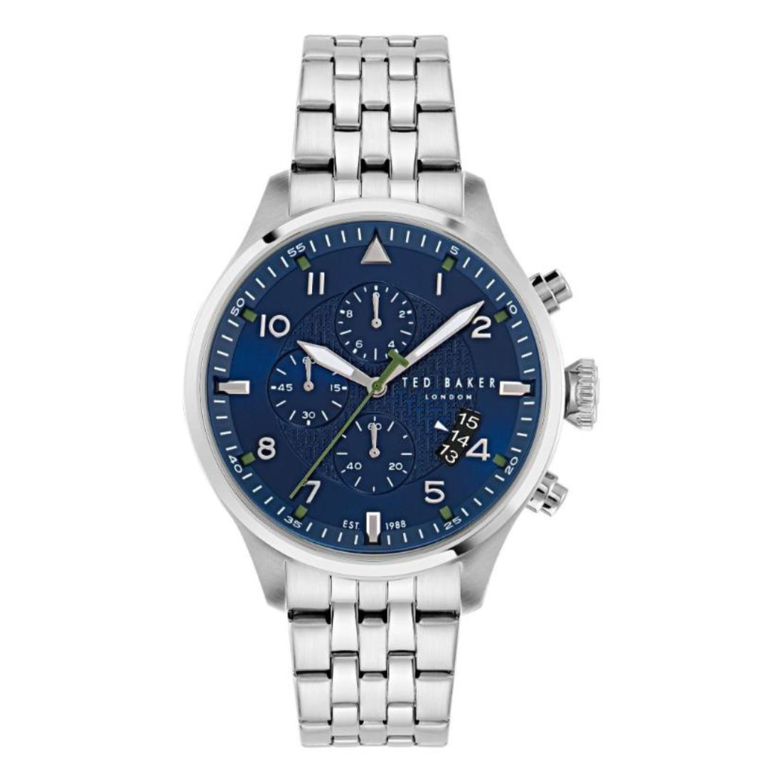 Ted Baker Men 44 mm Quartz Analog Blue Dial Silver Stainless Steel Strap Watch BKPFMF410